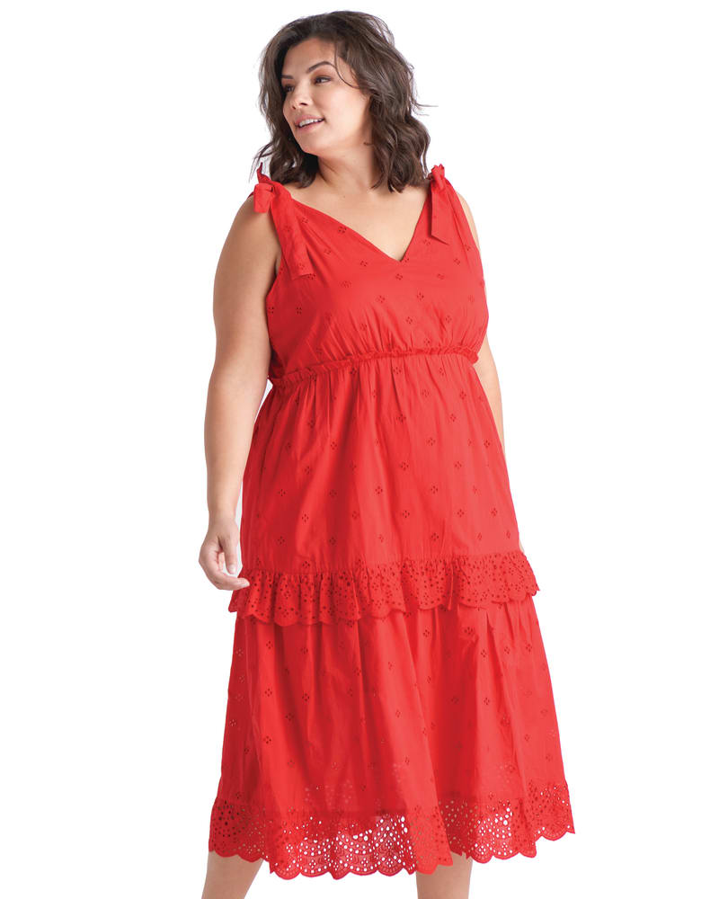 Front of plus size Reyna Eyelet Midi Dress by Dex Plus | Dia&Co | dia_product_style_image_id:192787